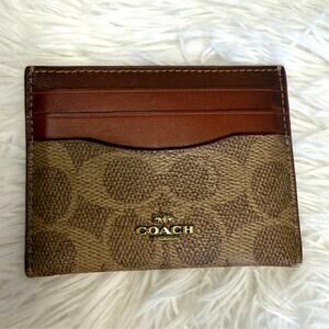 COACH Rust Khaki Tan Signature Card Case Holder Wallet
